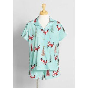 MODCLOTH BREAKFAST FOR DINNER Foxy Festivities Pajama PJ Set Size Medium